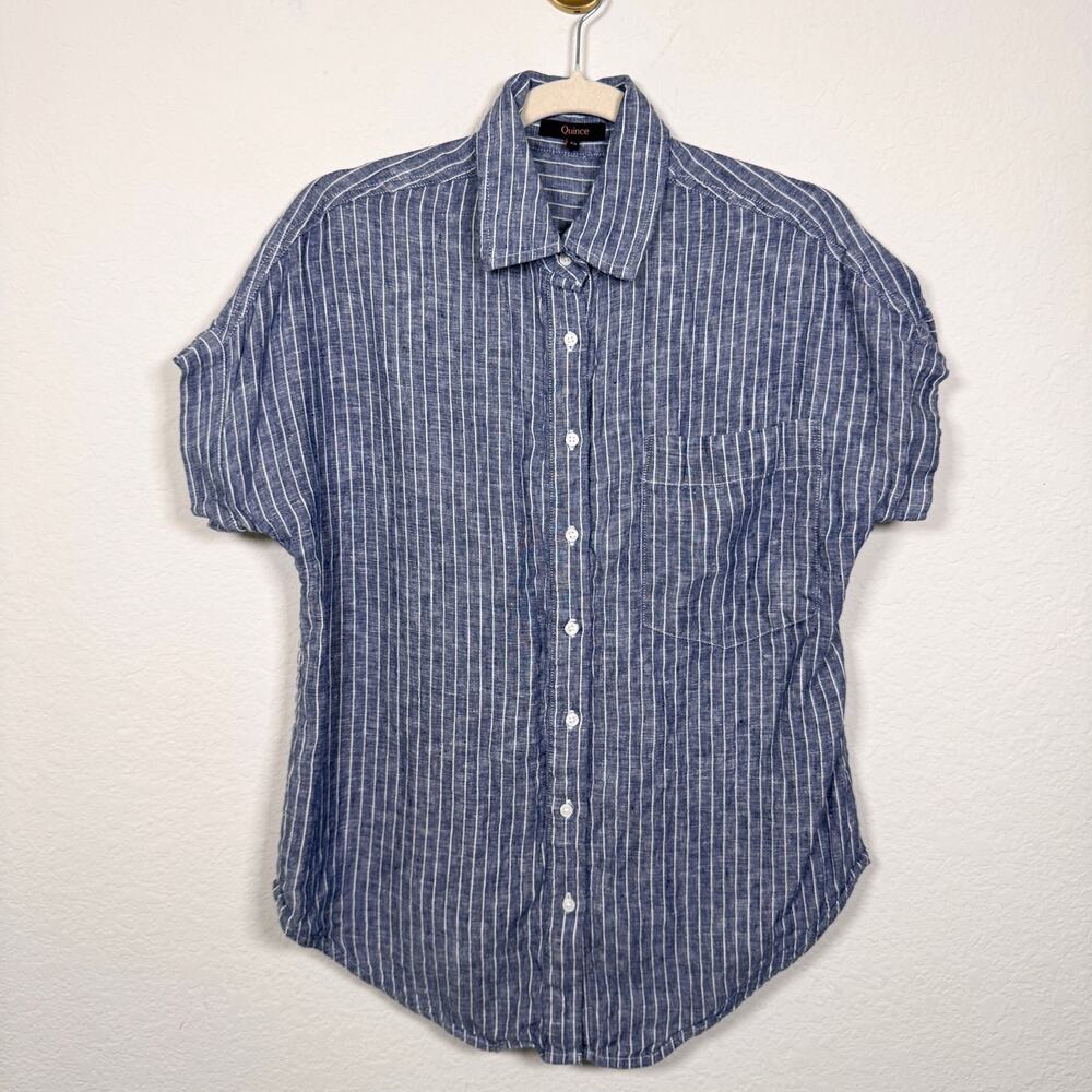 Quince Womens 100% European Linen Camp Shirt Size XS Summer Chambray Stripe